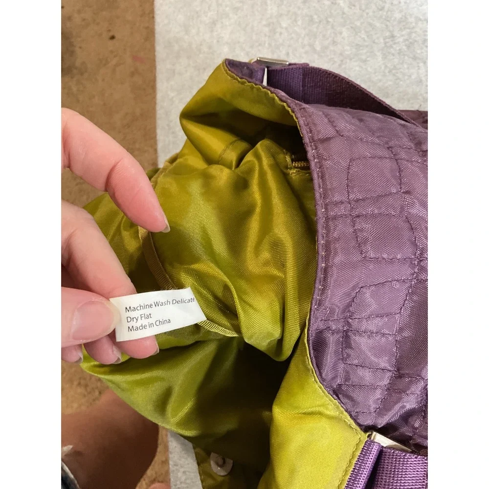 Milano Series Quilted Shoulder Bag Plum Purple Lime Green Lining Tote